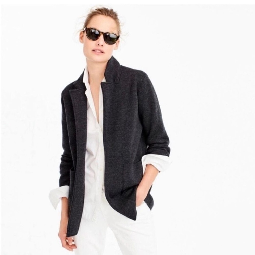 JCREW Sophie Open Front Merino Wool Sweater Blazer Pockets Dark Grey, Women’s XS